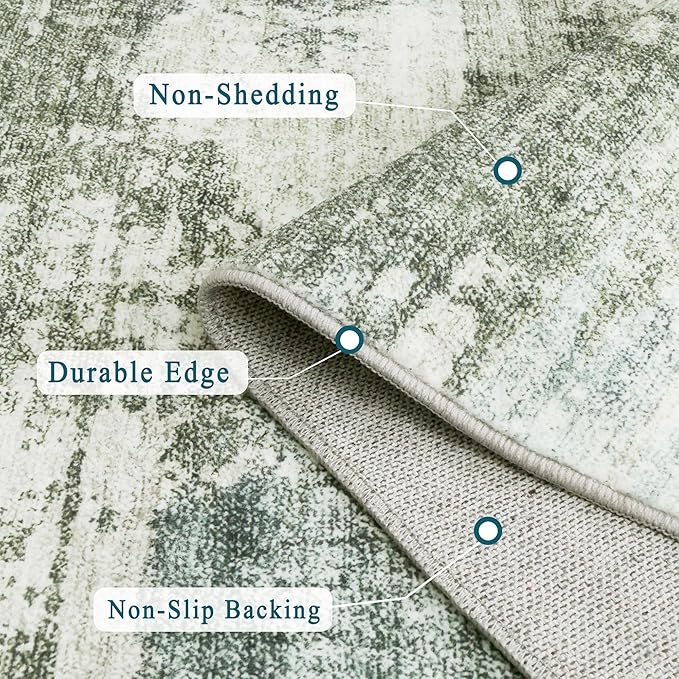 4x6 Rug, Small Area Rug for Living Room, Bedroom, Kitchen, Machine Washable Non-Slip Throw Rug, Modern Abstract Carpet for Entryway Nursery Coffee Table, Green