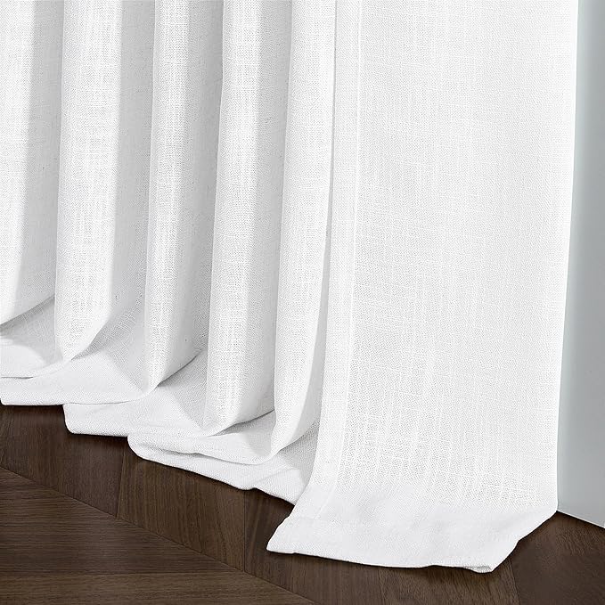 Pinch Pleated White 36 Inch Length Kitchen Curtains 2 Panels Set Linen Blend Semi Sheer Privacy Pinch Pleat Back Tab Light Filtering Curtains for Bathroom Window Small Window Drapes for Laundry