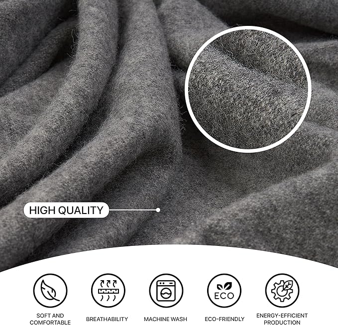 | Wool Blanket/Throw | 100% New Zealand Wool | Perfect for Home and Outdoors | Virgin Wool Throw with Fringes 75"x87" (190 x 220 cm)