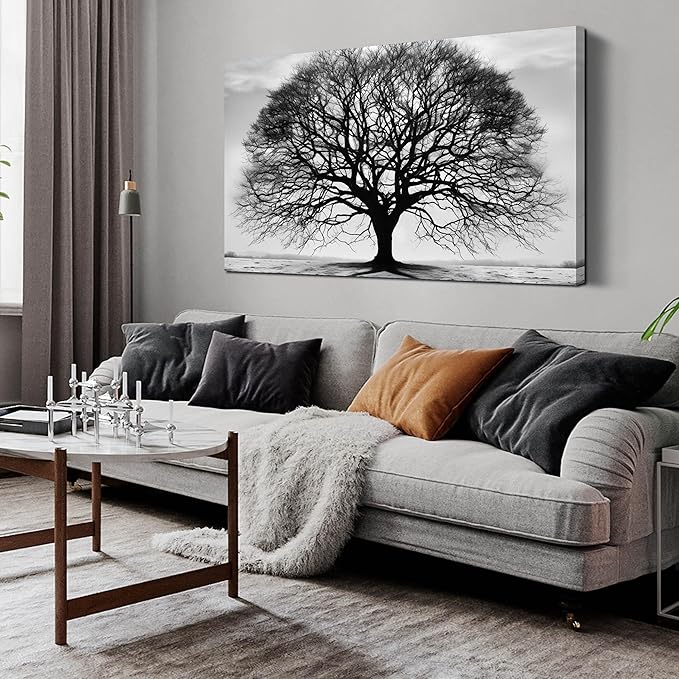 Prepeyssee Tree of Life Wall Art Large Artwork Black and White Wall Art Modern Landscape Nature Canvas Prints Decor for Living Room Bedroom Office Ready to Hang 24"x48"