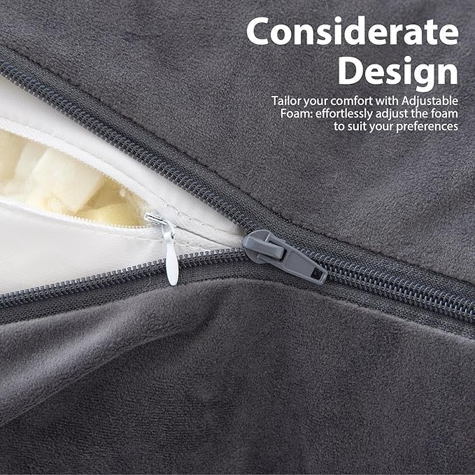 IPYNBAP Reading Pillow with Arms for Adult, Back Pillow for Bed Sitting Up, Shredded Memory Foam Backrest Pillow with Pockets & Removable Washable Cover, Lounging, Watching TV, Reading(24inch Grey)