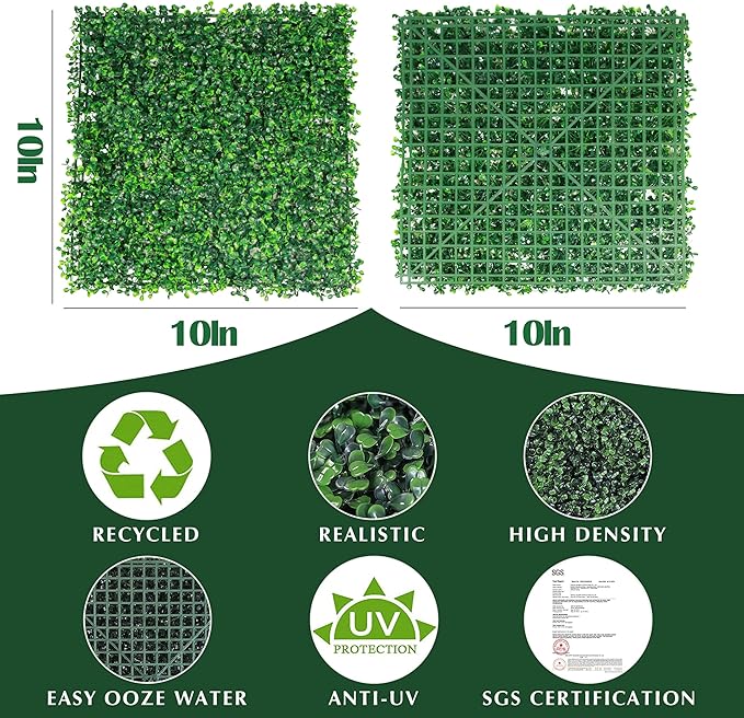 Ogrmar 24 PCS 10"x10" Artificial Boxwood Panels Topiary Hedge Plant, Privacy Hedge Screen UV Protected Suitable for Outdoor, Indoor, Garden, Fence, Backyard and Décor (24, 10"x10")