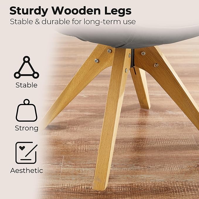 Zouron Mid Century Modern Accent Chair with Oak Wood Legs, Upholstered Swivel Chair No Wheels, Side Accent Armchair Vanity Chair for Small Space Home Office Living Room Bedroom, Black