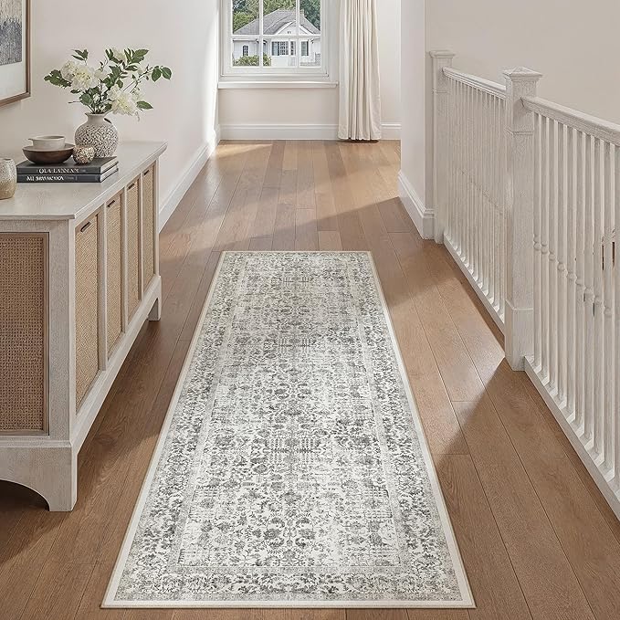 Black Runner Rug 2x6 Hallway Machine Washable Kitchen Vintage Distressed Non Slip Long Carpet Indoor Retro Floral Bedroom Accent Throw Rug for Bathroom Office Laundry Dining Room