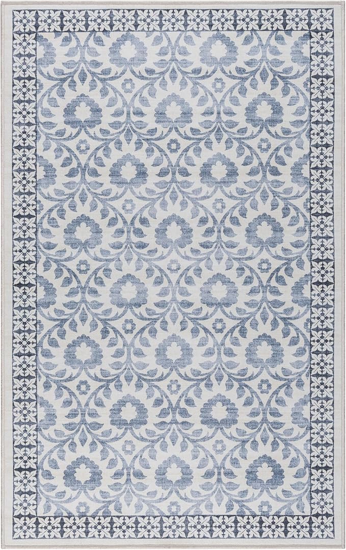 Gertmenian Indoor Boho Area Rug | Home Decor for Entryway, Bedroom, Living Room, Office, Kitchen | Non Slip, Soft, Printed Accent Rugs | Esme, Blue, 3x5 Small, 24559