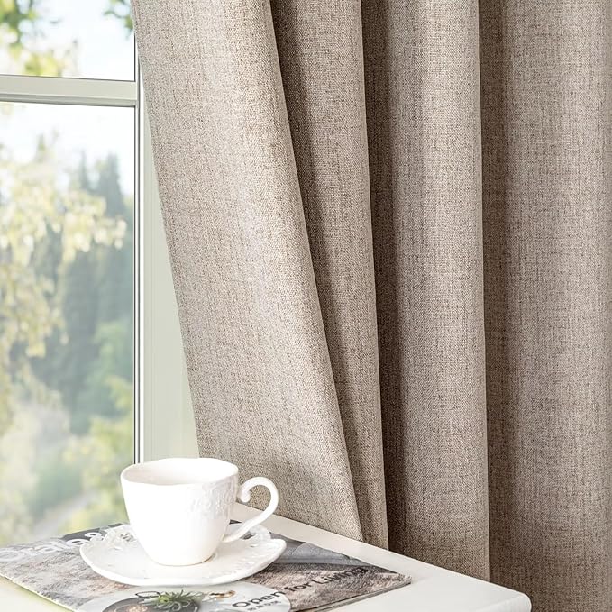 100% Blackout Curtains 90 Inch Length 2 Panels Set, Black Out Curtains for Living Room, Linen Thermal Insulated Grommet Drapes Bedroom Luxury Decor Privacy(70W × 90L inch, Linen)
