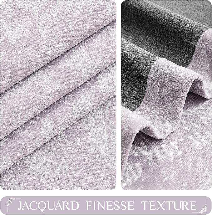 Beauoop Purple Floral Jacquard Blackout Curtains 84 Inches Long 2 Panels for Bedroom Living Room Chenille Flower Room Darkening Thermal Insulated Soundproof Grommet Window Treatments Drapes, 52x84