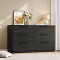 6 Drawer Dresser for Bedroom, 54" Wide Modern Chest of Drawers with Metal Handle, Curved Profile Design, Wooden Black Dresser Closet Clothes Storage TV Stand for Living Room, Hallway