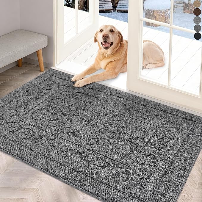FONEYI Indoor Door Mat 24" x 36", Dirt Trapper Door Mats Non-Slip Entryway Rugs Washable, Absorbent Resist Dirt Welcome Mat, Low Profile Inside Floor Mats for Front Back Door and Entryway, Grey
