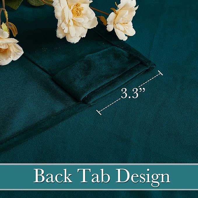RYB HOME Velvet Curtains 63 inches Length, Back Tab & Rod Pocket Soft Fabric Curtains & Drapes for Bedroom Bathroom Cafe, Peacock Blue, W 42 x L 63, 2 Panels Set