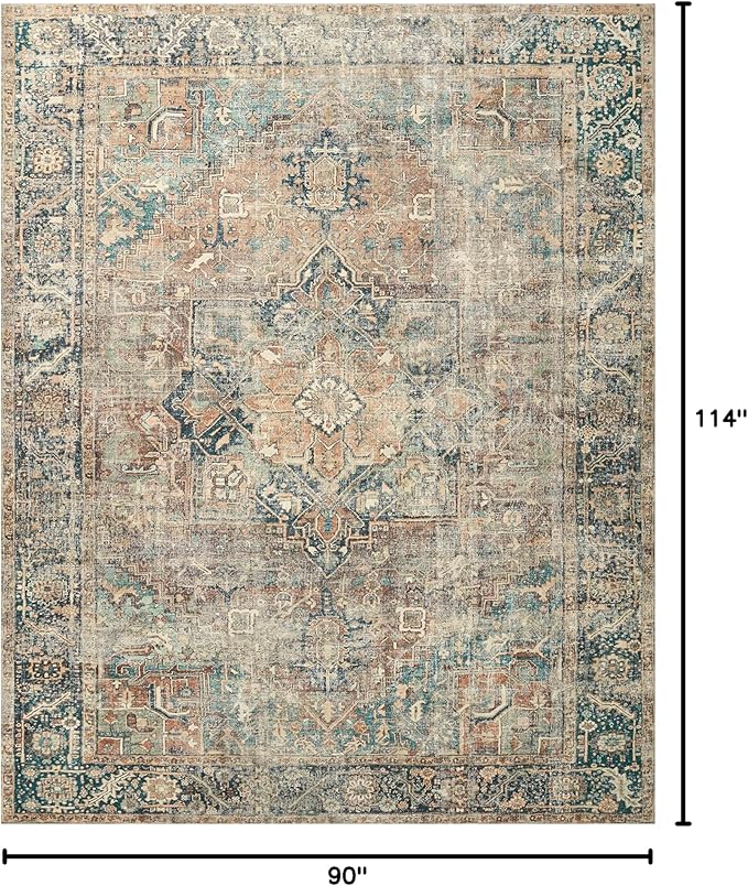 Loloi Margot Collection MAT-02 Terracotta/Lagoon 7'-6" x 9'-6" Area Rug feat. CloudPile, No-Shed Easy Clean Large Patterned Area Rug for Living Room, Bedroom, Dining Area