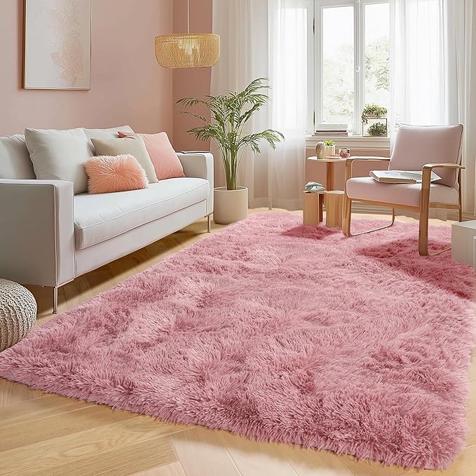PAGISOFE Blush Pink Fluffy Shag Area Rugs for Bedroom Girls 5x7, Soft Fuzzy Shaggy Rugs for Kids Room Plush Furry Living Room Carpet Girls Teen Dorm Rugs for Home Decor Aesthetic, Nursery
