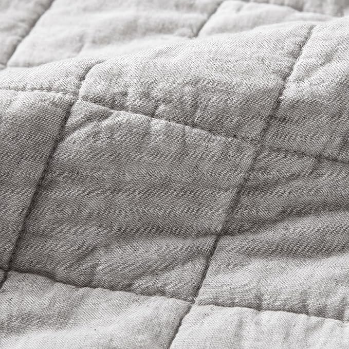 Hyde Lane Luxury Linen Quilt Set Queen Size, Organic European Flax Cotton Blend Bedding for Bedspread and Coverlet, Box Stitched, with 2 Pillow Shams, 90"x96", Grey