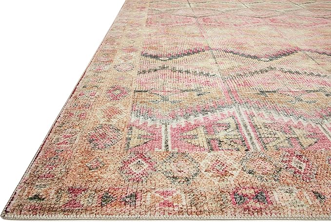 Loloi Layla Collection LAY-17 Pink/Lagoon 3'-6" x 5'-6" .13" Thick Accent Rug, Soft, Durable, Vintage Inspired, Distressed, Low Pile, Non-Shedding, Easy Clean, Printed, Living Room Rug