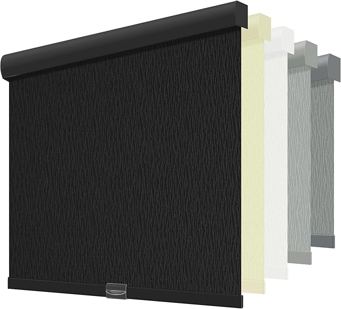 ChrisDowa Cordless Blackout Roller Shades for Windows, Striped Free-Stop Window Blinds with Privacy, Thermal Insulated Window Shades for Home, Office and Door. Black, 25" W x 72" H