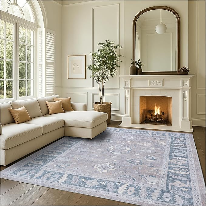 Fame Rugs Gray Modern Oushak Rug 8x10, Vintage Turkish Colorful Oriental Washable Antique Inspired Large Area Rugs, Luxury Living Room Bedroom (389GBB, 7'6 x 10')