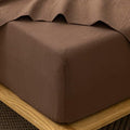 MooMee Fitted Bottom Sheet Only 100% Washed Cotton Linen Like Textured Breathable Durable Soft Comfy Deep Pocket Fits Mattress up to 17" (Cocoa Brown, King)