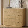Fluted Drawers Dresser for Bedroom with 10 Drawers, 42'' Wide Mid Century Dressers with Faux Marble Top & Metal Handle, Wooden Chest of Drawers TV Stand, Natural Wood Closet Storage Organizer,Oak