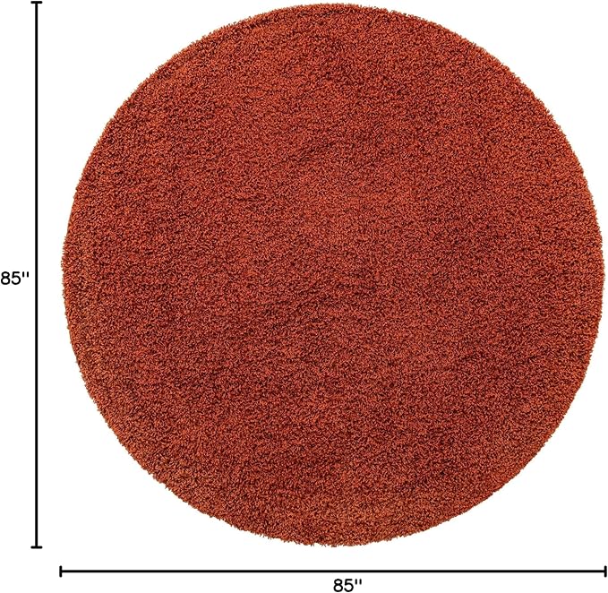 Unique Loom Solid Shag Collection Area Rug (7' 1" Round, Terracotta)