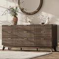 63'' Wide 9 Drawers Dresser for Bedroom,Modern Fluted Vertical Chest with Rounded Corners,Fluted Dresser for Living Room,Hallway, Walnut