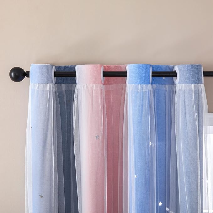 XiDi Curtains for Bedroom Decor, Rainbow PinkGreyBlue-34-90