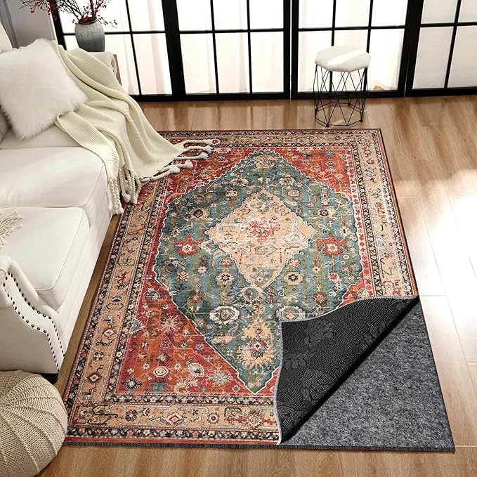 Waterproof Rug Pad, Thick 9x12 Ft Under Area Rug Carpet Pad, Non Slip Rug Pads for All Floors and Hardwood Floors Finishes, Keep Carpets in Place Soft and Prevent Rug from Wrinkling or Buckling