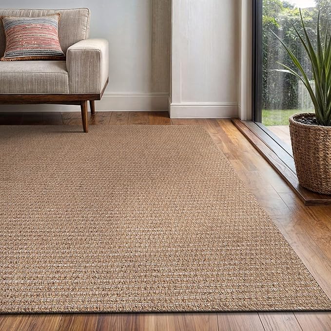 Easy Jute Rug 9x12 Indoor Outdoor Natural Rugs Solid Fiber Rug Woven Area Rug Boho Easy Clean Inside Carpet for Living Room Bedroom Dining Room Hallway or Outdoor Patio Porch (9 X 12 Natural)