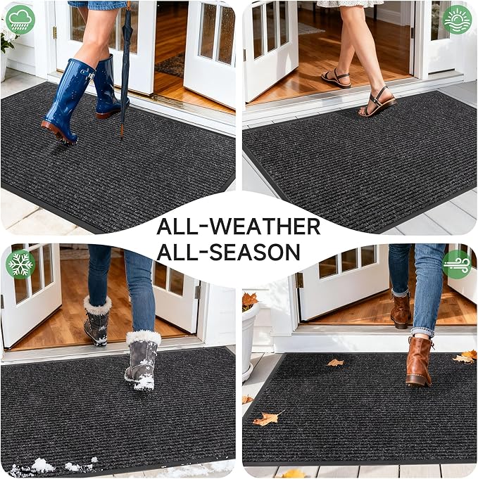 Front Door Mat, Heavy Duty Indoor Outdoor Doormat for Entryway, 72" x 36" Low Profile Outdoor Mats for Home Entrance, Stain and Fade Resistant Welcome Mat for High Traffic Area, Black