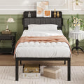 16 Inch Twin XL Bed Frames with Upholstered Storage Headboard, Heavy Duty XL Twin Bed Frame No Box Spring Need, Gray