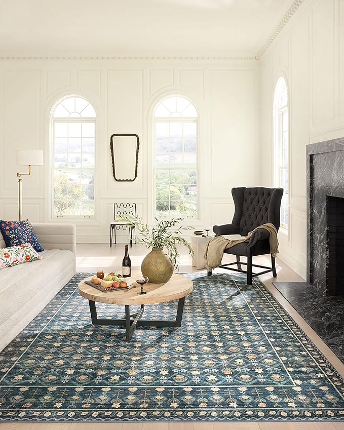 Loloi Rifle Paper Co. Eden Collection EDE-03 Lattice Indigo 2'-6" x 7'-6" Runner Rug feat. CloudPile™