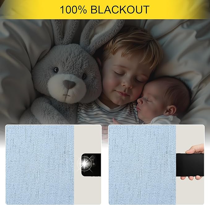 Total Blackout Baby Blue Linen Curtains 108 Inches Long 2 Panel Set Light Blue Pale Sky Colored Floor to Ceiling Thermal Spring Summer Curtain for Living Room Bedroom Patio Sliding Door Drape Back Tab