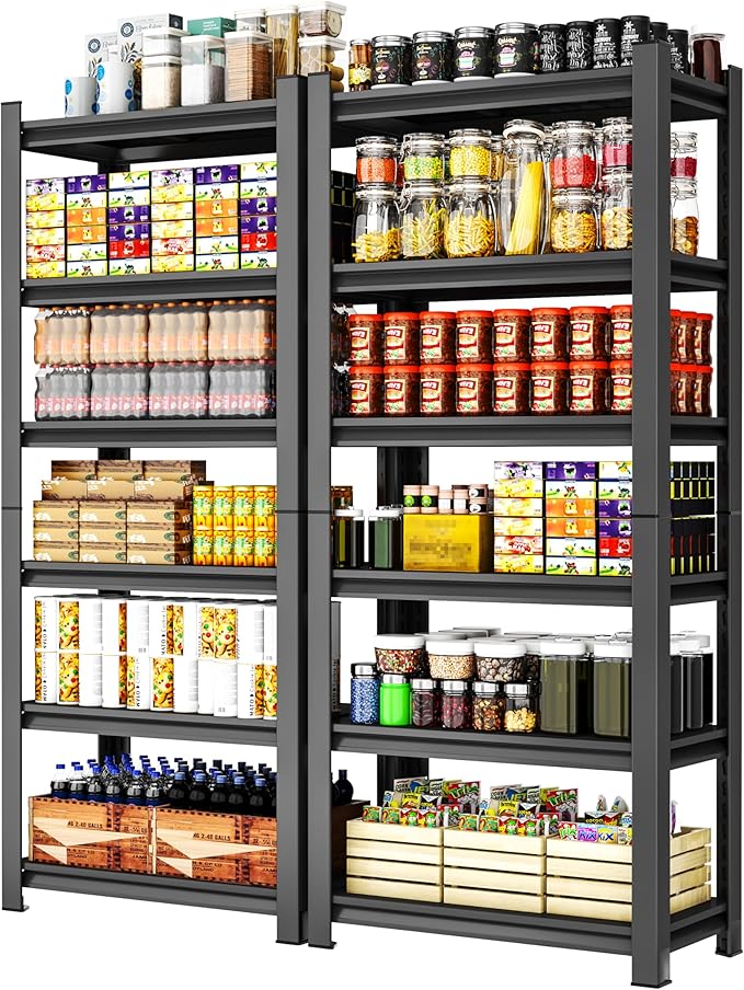 78'' Storage Shelves, 6-Tier Garage Metal Shelving Unit, 47''W*24''D Adjustable Heavy-Duty, Double-Layer Column with Reinforced Ribs,Capable of Bearing 3600 lbs for Garage, Warehouse, Kitchen Storage