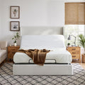 Queen All-in-One Adjustable Bed Frame with Upholstered Wingback Headboard, Head and Foot Incline, Zero Gravity, Massage, App and Wireless Remote, No-Noise, Minimalist, Textured Ivory Canvas