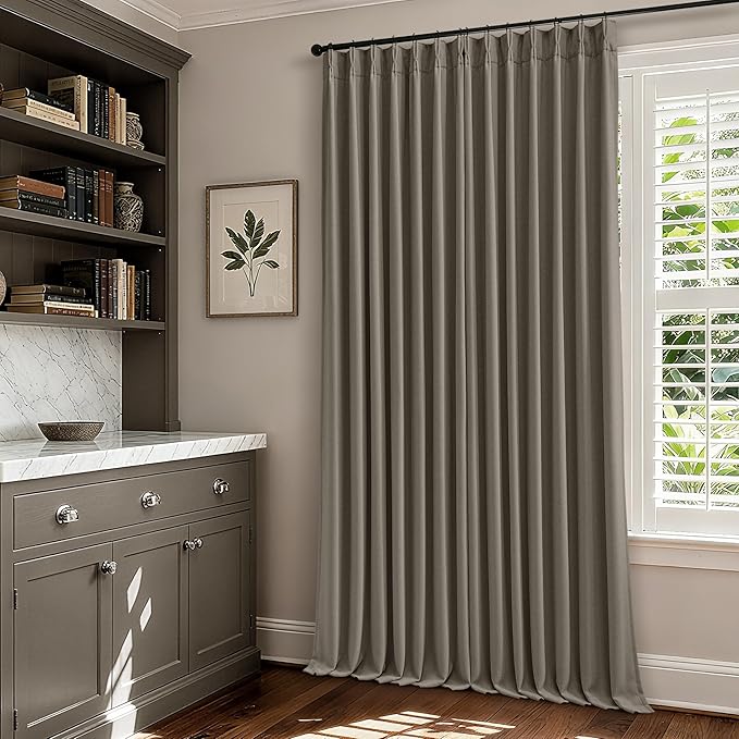 Dark Taupe 96 Inch Blackout Pinch Pleated Curtains 2 Panel Set for Living Room Darkening Thick Linen Textured 100% Black Out Drapes 96 Inches Long Pinch Pleat Light Blocking Bedroom Brownish Gray
