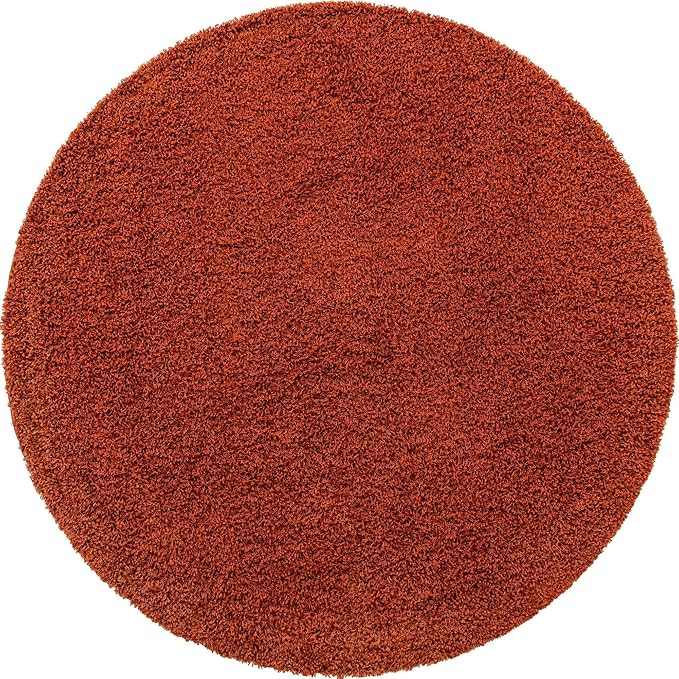 Unique Loom Solid Shag Collection Area Rug (7' 1" Round, Terracotta)