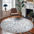 jinchan Lima Round Rug 7ft Vintage Machine Washable Area Rug Indoor Circle 7' Ultra-Thin Non-Slip Floral Print Carpet for Farmhouse Entryway Dining Room Living Room Bedroom Office (7'Round, Blue)