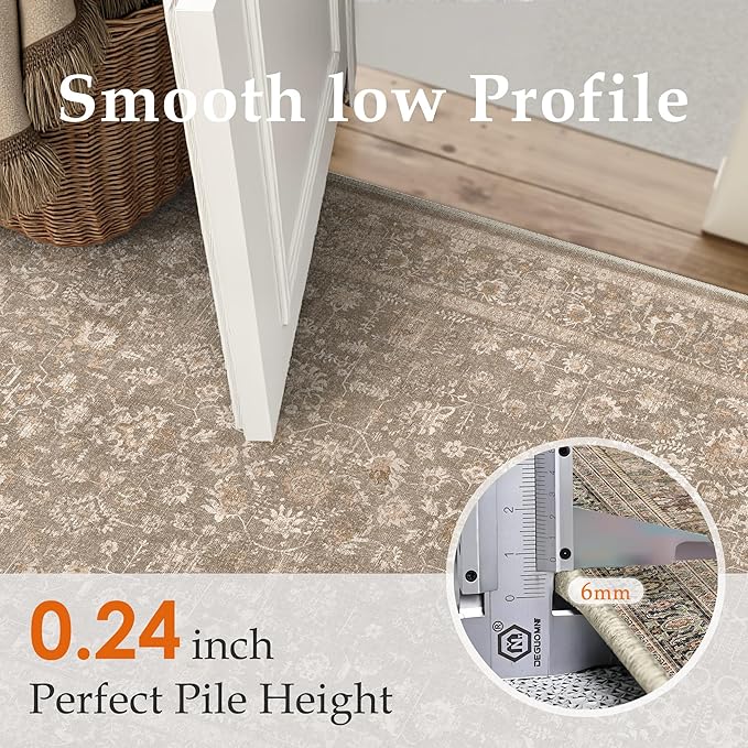 2x3 Deep Brown Entryway Area Rug Machine Washable Door Mat Kitchen Vintage Distressed Non Slip Carpet Indoor Retro Floral Accent Throw Small Rug for Bathroom Office Bedroom Living Dining Room