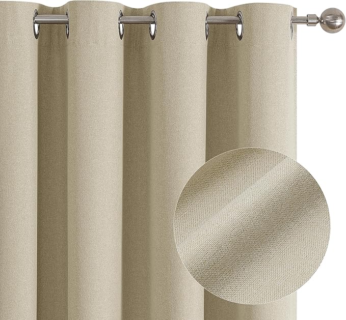 ChrisDowa 100% Blackout Tan Solid Curtains 90 Inches Long 2 Panels for Bedroom Living Room,Farmhouse Room Darkening Thermal Insulated Soundproof Grommet Top Window Treatment Drapes,52x90