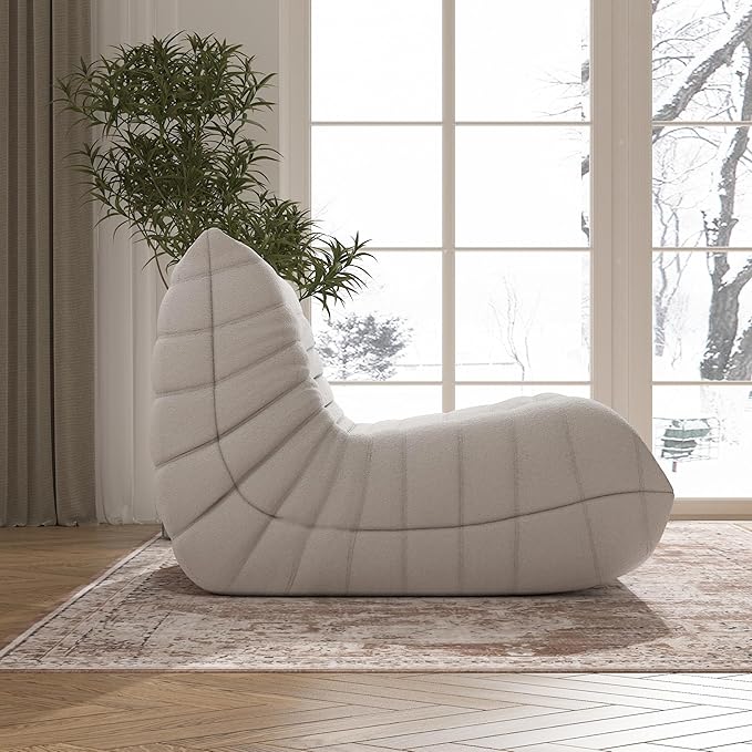 Bean Bag Chair for Adults, Oversized Fireside Chair Comfy Lazy Floor Sofa, Single Seat Sofa Couch Memory Foam Bean Bag Chair for Living Room, Bedroom Apartment Office (Beige)