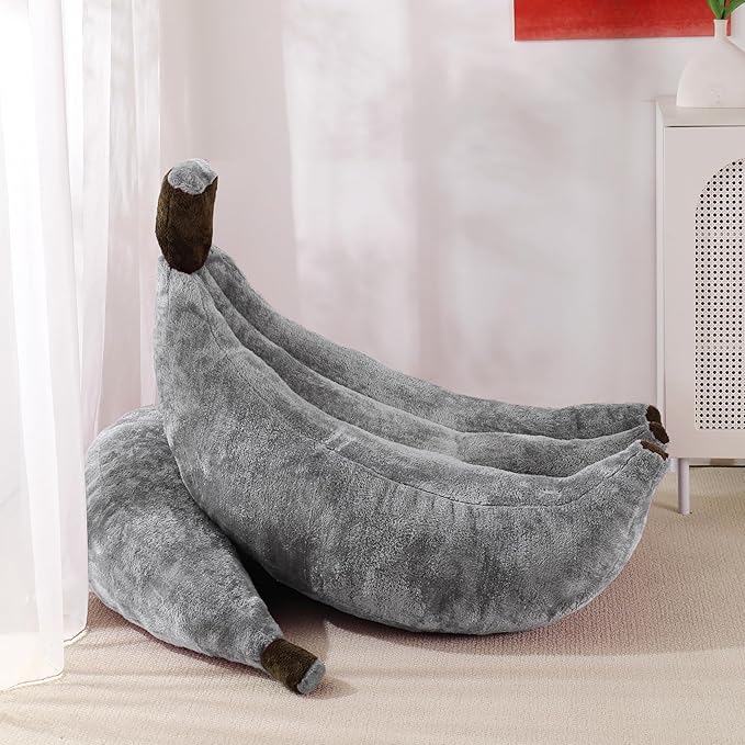 Banana Bean Bag Chair with Ottoman, Floor Sofa Bed with Footrest, Comfy Convertible Lounger for Teens & Adults, Plush Couch for Bedroom, Living Room or Dorm, M-Grey