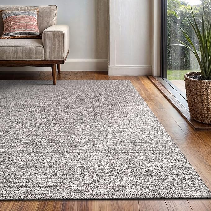 Easy Jute Rug 8x10 Indoor Outdoor Natural Rugs Solid Fiber Rug Woven Area Rug Boho Easy Clean Inside Carpet for Living Room Bedroom Dining Room Hallway or Outdoor Patio Porch (8 X 10 Silver)