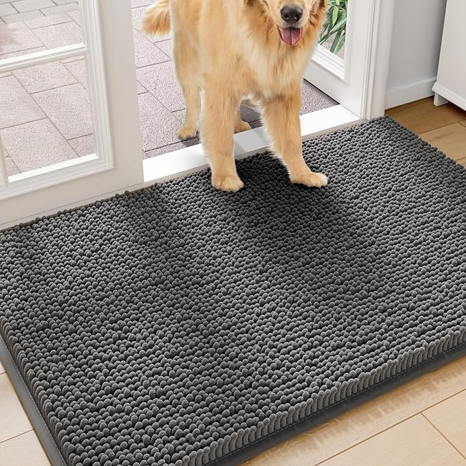 Amyracel Dirt Trapping Door Mat, 36" x 60" Large Absorbent Dog Door Mat for Muddy Paws, Quick Dry Non Slip Chenille Mud Mat for Dogs, Machine Washable Entry Indoor Entryway Rug for Inside Floor