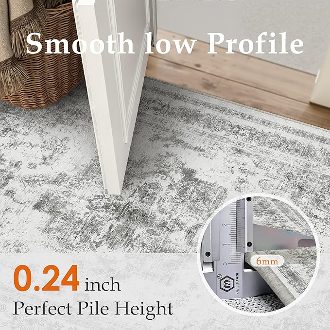 Washable Rug 9x12 Area Rug for Living Room Gray Vintage Boho Medallion Large Grey Distressed Retro Carpet Non Slip Indoor Low Pile Small Soft Bedroom Dining Room Home Office