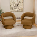 Swivel Accent Chair Set of 2, Modern Comfy Teddy Barrel Chairs, Oversized Upholstered Round Arm Chair for Living Room, Bedroom, Reading Room, Brown