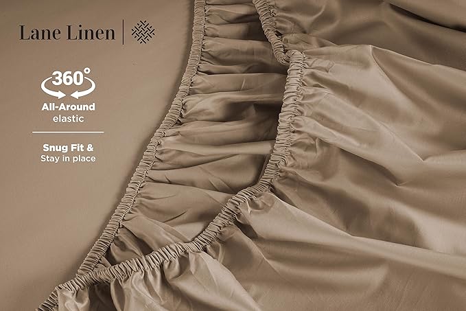 LANE LINEN 600 Thread Count 100% Mercerized Cotton Twin Sheets Set - Soft & Comfy Bed Sheets Set, Mercerized Cotton Sheets Set Twin Size, 15" Deep Pocket Twin Bedding Sheets & Pillowcases Set - Taupe