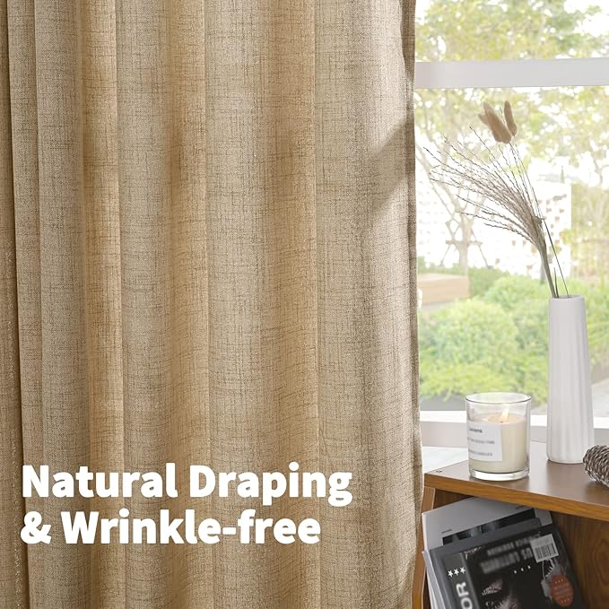 YoungsTex Burlap Linen Curtains 48 Inch Length for Short Window, Toffee Semi Sheer Drapes with Bronze Grommet Light Filtering for Kitchen Cafe Bathroom Bedroom, 2 Panels, 42 X 48 Inch