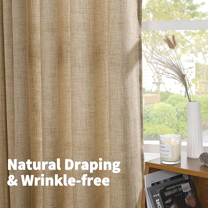 YoungsTex Burlap Toffee Curtains 68 Inch Length for Living Room, Linen Sheer Drapes Taupe Netural with Bronze Grommet Privacy for Bedroom Rustic Farmhouse, 52 x 68 Inch, 2 Panels