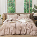 MooMee Striped Duvet Cover Set 100% Washed Cotton Linen Like Textured Breathable Durable Soft Comfy (Orange White Wide Stripes, Queen 90"x90")