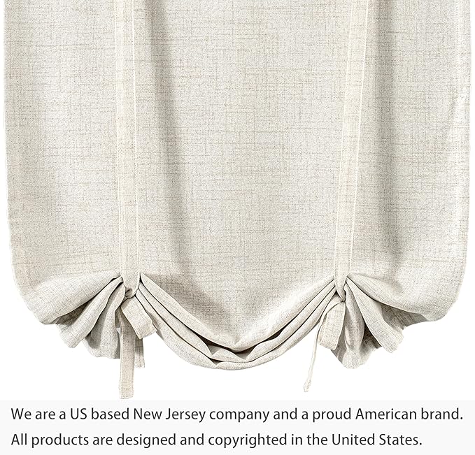 DriftAway Double Layer Linen Blackout Tie Up Curtains Thermal Insulated Fully Lined Balloon Roman Shade Bathroom Window Adjustable Rod Pocket for Small Window 45 Inch by 63 Inch Light Linen