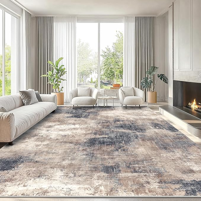 AMADA HOMEFURNISHING 8x10 Area Rugs for Living Room, Modern Abstract Rug with Non-Slip Backing & Low Pile, Large Washable Rug with Abstract Pattern for Bedroom, Dinning Room, Home Office,Brown
